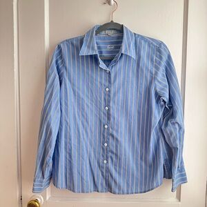 Foxcroft Blue and White Striped Button Down Shirt